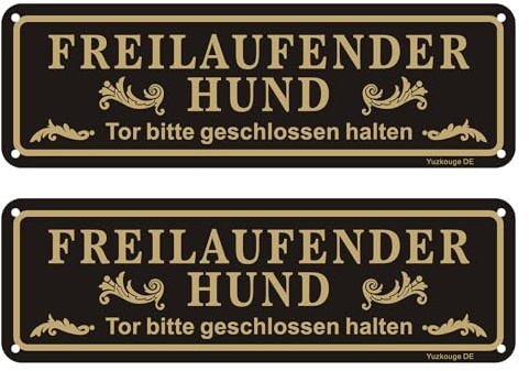 Yuzkouge Hundeschild Aluminium 25 x 8 cm 2 Stück | Schwarz, Minimalistisch, Freilaufender Hund Tor Bitte Geschlossen halten Schild mit vorgebohrtem Loch zur einfachen Montage