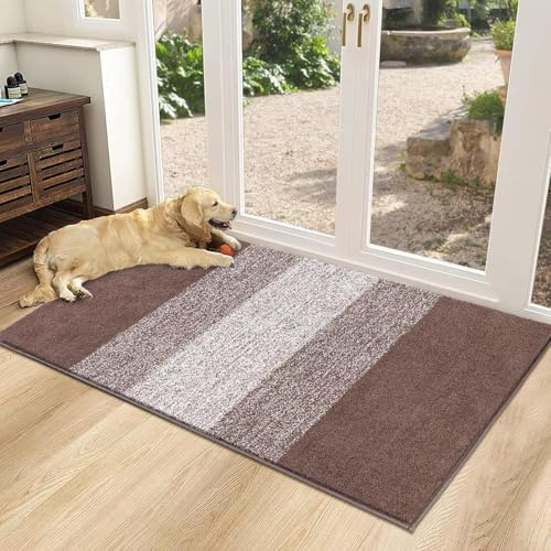 SHACOS Felpudo Entrada Casa, Alfombra Baño, Alfombra Antideslizante, Microfibra Absorbente y Suave Alfombra Entrada Casa, Tapete Entrada para Puertas y Pasillos, Marrón, 60 x 90 cm