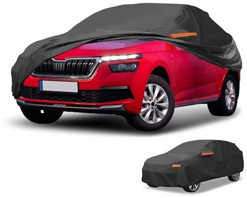 Partuto Waterproof All-Weather Universal Car Cover with Right Side Zipper, 210D-PU Black Fits for SUV 190 to 200 Length