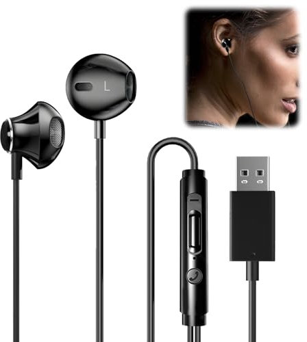 Greacesrio Cuffie Gaming In-Ear USB 2.5M, Microfono Cancellazione del Rumore Controllo del Volume, Cuffiette Multipiattaforma per Computer/PS4/PC/Laptop/Windows