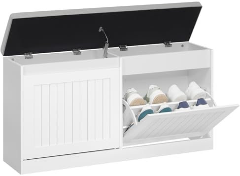Hzuaneri Schuhbank mit Sitzfläche, Schuhschrank mit 2 Klappen, für 12 Paar Schuhe, Schuhablage Verstellbar für Eingangsbereich, Flur, Wohnzimmer, Weiß SB26303GY