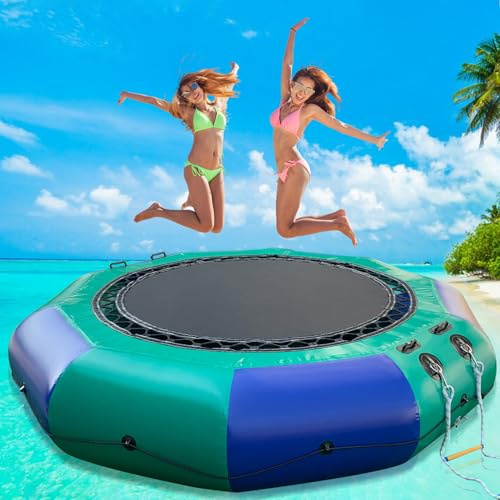 Ninghaovov 10FT/12FT Inflatable Water Trampoline, Recreational Water Bouncer for Adults Portable Bounce Swim Platform with Electric Pump and Rope Ladder for Lakes, Pools