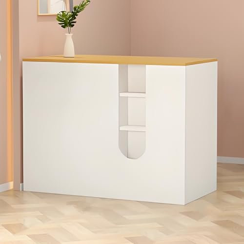 Snaweo Empfangstheke, Empfangstresen mit Theke, Rezeptionstheke, modisches Design, geeignet für Firmen-Vordertheken, Laden-Vordertheken und andere Szenen(Wood+White,120cm/47in)