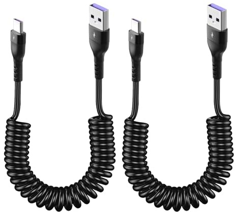 Yewseas 2 PCS Cavo USB Tipo C A Spirale 0,4m, Cavo USB A A USB C Per Ricarica Rapida E Trasferimento Dati, Design Flessibile, Resistente E Universale, Compatto Per Dispositivi Usb-C E Android Auto