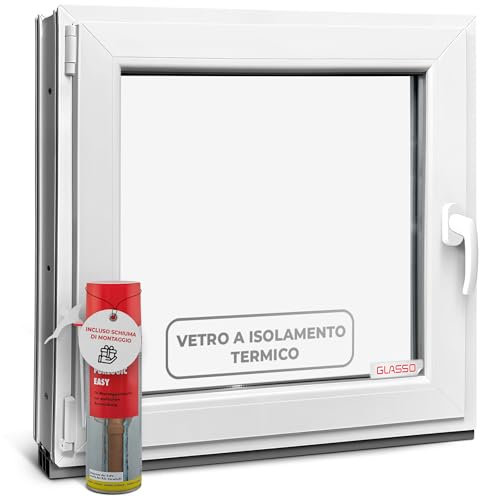 Finestra per cantina, 50 x 70 cm, 2 vetri – Finestre in plastica 60 mm profilo DIN sinistro – Larghezza x altezza: 500 x 700 mm perfetto per finestre casette da giardino, finestre del garage e cantina