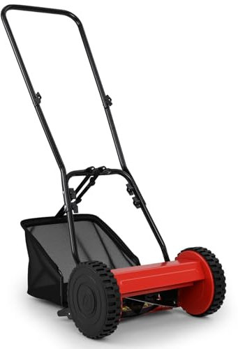 GYMAX Tosaerba Manuale con Sacco per la Raccolta delle Erbe da 18,5L, Lama Affilata, Altezza di Taglio Regolabile, Maniglia a U, Ruote Grandi, Tagliaerba Portatile per Prato, Giardino, Fattoria