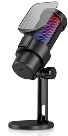 SEAFRONT Éclairage RVB du Kit de Microphone USB avec Un Trépied pour Ordinateur, Streaming, Chant, Micro PC Omnidirectionnel, Plug & Play, Intégrée en Cartes Sonore de Haute qualité (Black)