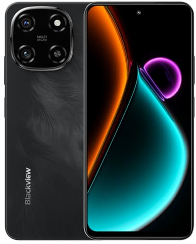 Blackview Color 6 AI Smartphone Ohne Vertrag, 24GB+128GB, 50MP+13MP Kamera, 6,67 HD+ Display, 3 Karten-Slots, Android 15 Handy 18W Schnellladung, Smart-K Box Lautsprecher, Doke AI Apps,GPS Schwarz