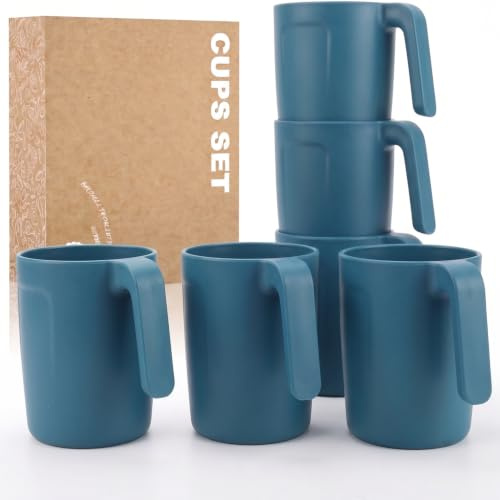 Wrova Coffee Mug Set of 6-16 OZ Plastic Cups Reusable Unbreakable Mugs Dishwasher & Microwave Safe Plastic Glasses for Indoor&Outdoor - Blue