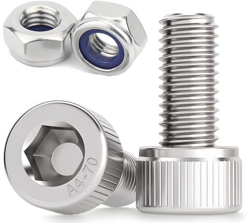 Treer 2-Sätze Zylinderschrauben mit Innensechskant M20 mit Sicherungsmuttern mit Nyloneinsatz aus Edelstahl 316, DIN912 Innensechskantschrauben aus Edelstahl A4-70 (M20 x 80)