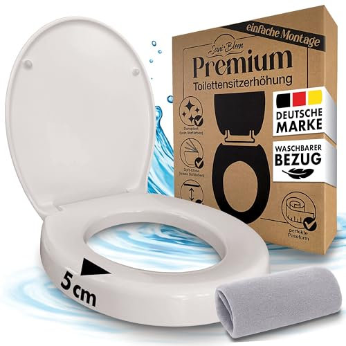 Sani•Bleen® Premium WC Sitzerhöhung 5 cm mit Absenkautomatik – Toilettensitz aus Duroplast mit waschbarem Bezug | Antibakteriell | Für Senioren, Schwangere & nach Operationen | 300 kg belastbar
