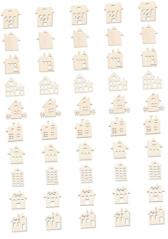 Kinder Holzscheiben Hausform 100 Stück zum Bemalen Selbstgemacht | Beige, Holz, Glatte Oberfläche, für Bastelideen und Dekoration, Fördert Handwerkliches Geschick