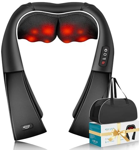 ALLJOY Massaggiatore Cervicale, Massaggiatore per Collo e Spalle con Riscaldamento, Massaggio Shiatsu Elettrico Schiena 3D Tre Velocità Regolabili,Regalo per Uomo Donna,Nero