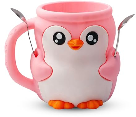 Joalpysm Ice Cream Holder Penguin Design Comes with 2 Matching Spoons, Ice Cream Cups with Drawer, Ice Cream Tubs Heat-Resistant PLA, Dessert Bowls with Handles for Kids Parties & Daily Use
