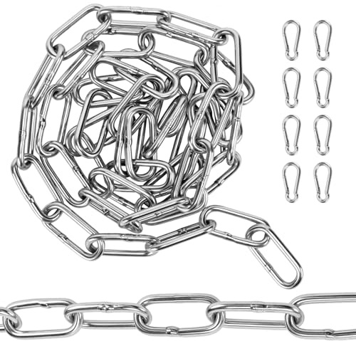 CHIHEUNG 4 cadenas de acero inoxidable, cadena colgante de 1 metro de grosor de 3 mm, cadenas de metal con conector para sillas hamacas y columpios