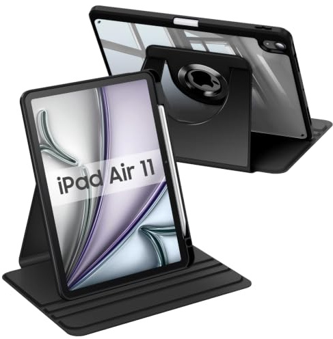Fintie Rotierende Hülle für iPad Air 11 Zoll, iPad Air 5./4. Gen 10,9 Zoll | 360 Grad Drehbare Schutzhülle Case mit Stifthalter, Transparente Acryl-Rückseite, Stoßfester Rahmen, Schwarz