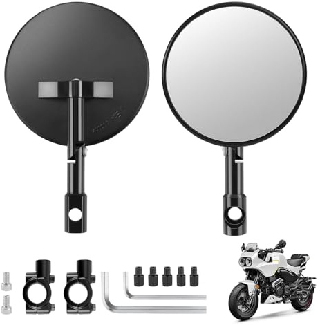 Turmegtt 2 Stück Motorrad Spiegel, 360°Drehbar Motorrad Spiegel, E24 Geprüft, CNC Aluminiumlegierung, 22mm Runde MotorradSpiegel Kompatibel mit Scooter, Roller, ATV, Meisten Motorrädern, Streetbikes