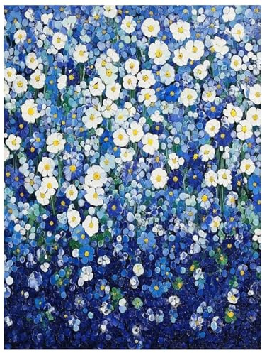 Qiukoo Diamond Painting Erwachsene Blumen – 30×40cm Blaues Blumenmeer Diamond Painting, 5D Vollbohrer Bastelset zur Entspannung, als Geschenk und für Zuhause als Wanddekoration