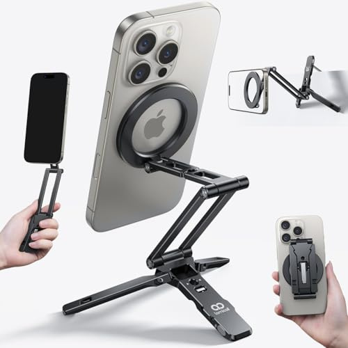 Lamicall for Magsafe Tripod Stand - [5-IN-1] [89g Ultra-Light] Aluminium Magnetic Phone Tripod, Foldable Phone Stand with 1/4 Screw, Arca & Hook, for iPhone 17 16 Series, Vlog Travel Gym Desk