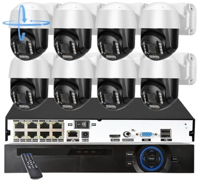 8CH HD 4K PTZ Dome 5X Optischer Zoom Sicherheitskamerasystem 8MP Ai Gesichtserkennung Farbnacht-IP-Kamera POE Videoüberwachungsset Bewegungserkennung(None,8 NVR x 8PCS 4K)