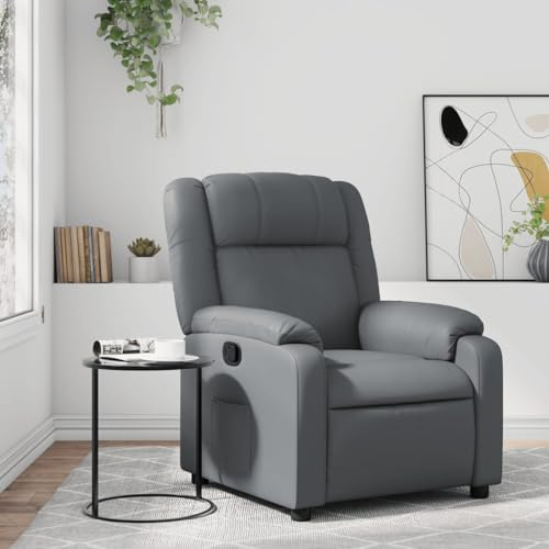 Yunovire Relaxfåtölj grå konstläder, manuellt justerbar, 135° lutning, 110 kg lastkraft, för vardagsrum, sovrum, bekväm soffa för vuxna, modern design, hemmabiosits