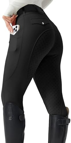 FitsT4 Sports Women's Horse Riding Pants Full Seat Equestrian Breeches High Waist Horseback Riding Tights with Pockets Black Small