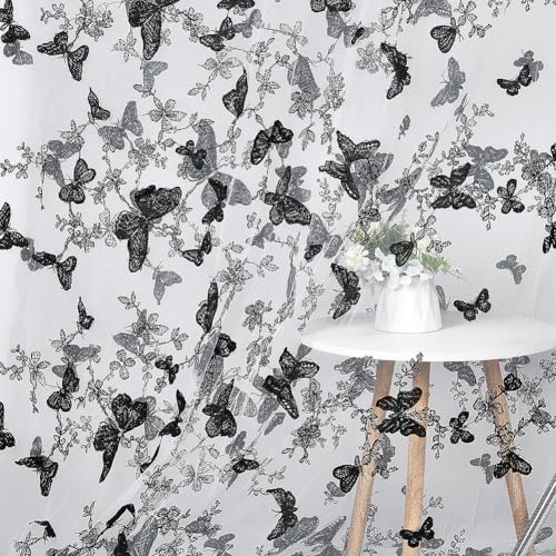 NBEADS Tessuto Ricamato Da 3 iarda/2.74 m, Tessuto In Pizzo con Farfalle Vivaci 160cm di Larghezza, Maglia Leggera In Cotone per Abiti Fai Da Te Decorazioni per La Casa Tende Da Cucire, Bianco