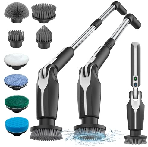 Leebein Cepillo Eléctrico Limpieza Hogar, 2026 Fregadora Giratoria Eléctrica con 8 Cepillo Reemplazables, Control Remoto, 2 Velocidades de Rotación y Mango Ajustable 38-132CM para Baño/Cocina/Coche