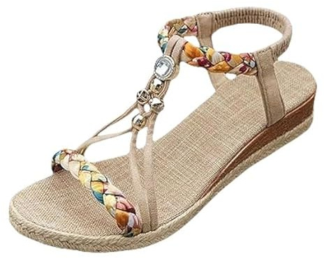Generico Sandalias de mujer de verano, cómodas zapatillas de moda de punta abierta antideslizantes chanclas strass joya sandalias de playa casuales ligeras planas elegantes transpirables para playa