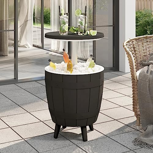 Runheo 3-in-1 Gartentisch mit Eiskühler in Schwarz, Polypropylen Beistelltisch mit 37 L Kapazität, wetterfest und vielseitig als Balkontisch, Loungetisch für Outdoor Grillen und Terrasse