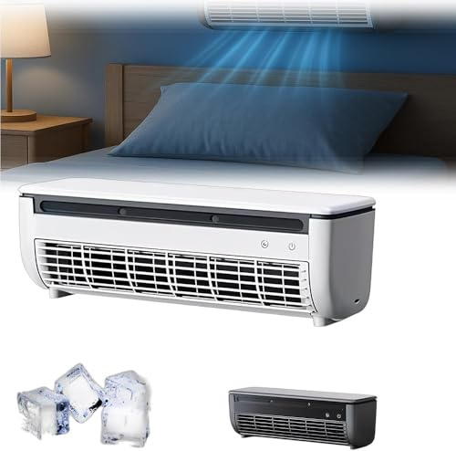 Climatiseur mural à chargement sans fil, unité de climatisation murale portable pour cuisine, chambre à coucher, ventilateur de refroidissement sans perçage, refroidissement instantané pour (Blanc)