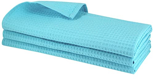 3x Geschirrtuch aus 100% Baumwolle Waffel-Piqué in türkis/Küchentuch/Putztuch