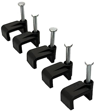 On1shelf® Fermacavi piatti neri con chiodo di fissaggio, 6 mm, 50 pezzi