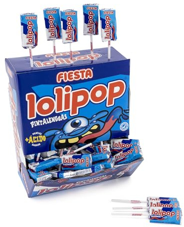 FIESTA Lolipop Pintalenguas Caramelo Masticable con Palo Sabor Sandía - Caja de 100 unidades