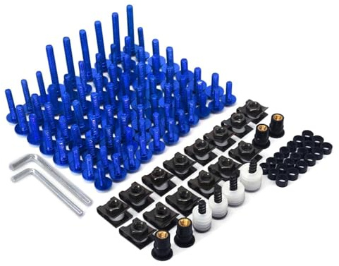Viti Ergal Moto,Viti Carene Kit Completo Bulloni Moto,Universale-Blu | in Alluminio CNC Viti di Fissaggio Dadi per Moto da Strada Sportive Scooter
