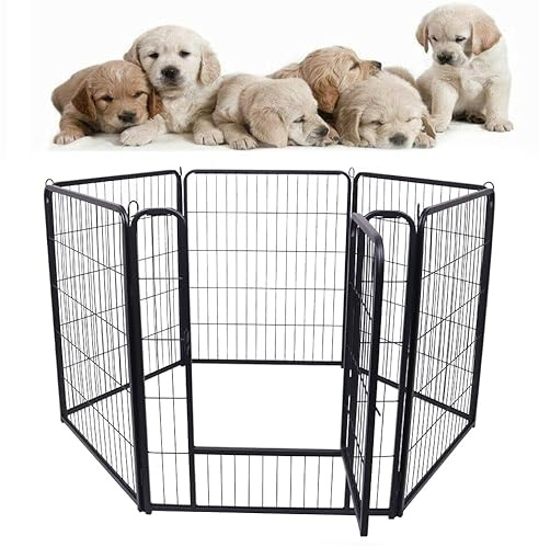 HENGMEI Welpenauslauf Absperrgitter Hund, 80cm Hundegitter, 6 Teilig | Hundebox Wohnung Faltbar Hundekäfig Laufstall für Hunde, Katze, Kaninchen, Innen und Außen