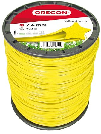 Oregon Sternförmiger Mähfaden 2,4 mm, Gelb, Für hohes Gras, Unkraut, Rasen und dichte Vegetation, Profi-Nylonfaden, Für die meisten Rasentrimmer, 2,4 mm x 332 m (69-455-Y)