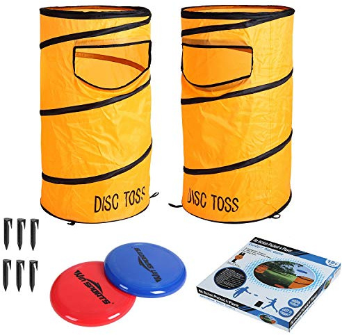Win SPORTS Folding Disc Toss Game Set - Flying Disc Toss Dunk Game Set - Includes 2 Disc Targets with Bean Bag & 2 Flying Discs & Carrying Case - Great for Backyard,BBQs,Tailgating Orange