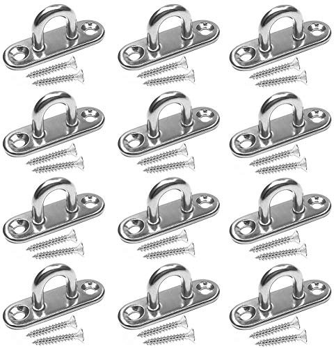 Hushtong 12 Stück 4,6 cm Ösenplatte Edelstahl Deckenhaken Ringhaken Marine Hardware Klammerhaken Schlaufe mit Schrauben