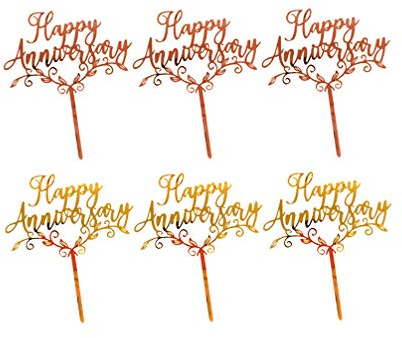 TOYANDONA Happy Anniversary Cake Topper Rose Gold Golden Glitter Acrylic Anniversary Birthday Cupcake Topper for Wedding Birthday Party Decoration 6PCS
