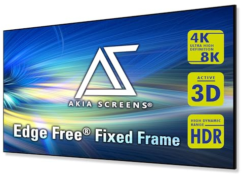 Akia Screens 145 Inch Edge Free Fixed Frame Projector Screen 16:9 8K 4K Ultra HD 3D Ready CINEWHITE UHD-B 1.3 Gain Wall Mounted Indoor Home Theater Screen for Projector – AK-NB145H.