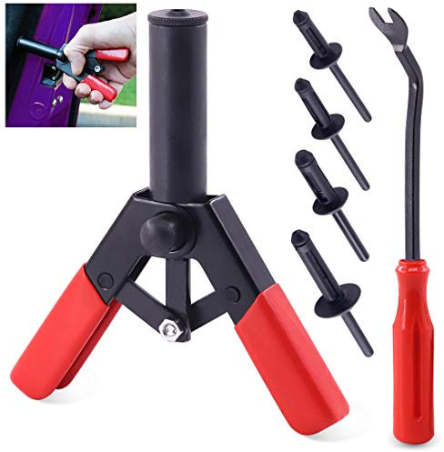 Keadic K384 42Pcs Plastic Riveter Rivet Gun Quick Set, Comes with 40Pcs Assorted Poly Rivets and Free Rivet Puller Remover, Perfect for Automotive Applications