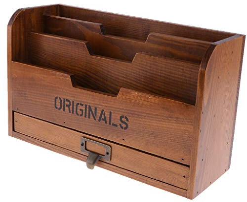 Multifunktionaler Schreibtisch-Organizer aus Holz, für Stifte, Bleistifte, Handy, Visitenkarten, Notizen, Papier, Fernbedienungshalter
