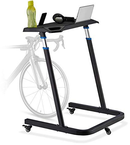 Relaxdays Tavolino Serviletto per Bicicletta, Altezza 88-125 cm, Tavolo Multiuso Porta Pc e Notebook, con Ruote, Nero, Gomma