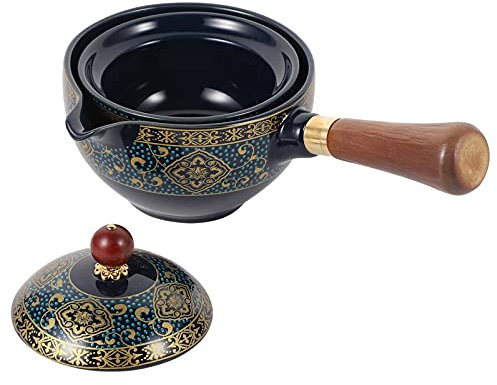 BESTonZON Fu Théière en céramique avec poignée, théière japonaise chinoise japonaise pour amateurs de thé en vrac Bleu