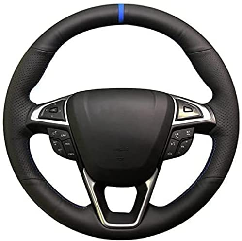 DIY-Lenkradbezüge,für Ford Mondeo 2016-2020 S-Max 2012-2020 Auto-Lenkradbezug weiches schwarzes Echtleder