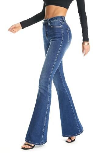 FLYING BANANA Women's Totally Shaping Curvy Stretchy Bootcut Flare Denin Jeans (Blue, 4 Short)