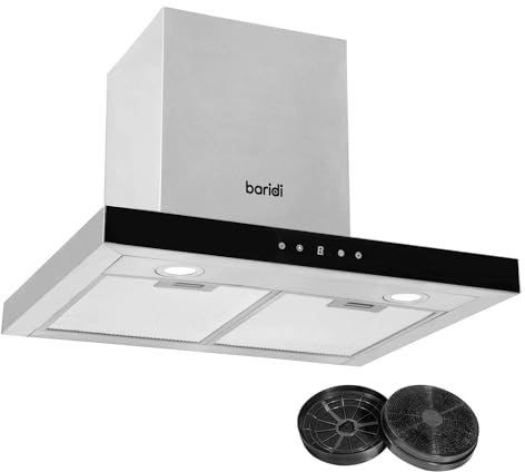 Baridi 60cm T Shape Chimney Cooker Hood with Carbon Filters, Stainless Steel - DH130