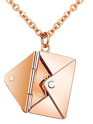 HMOOY Collana con Ciondolo a Forma di Busta,Collana con Busta Personalizzata per Coppie Ti Amo per Il Regalo di Natale per la Festa della Mamma di San Valentino (Oro rosa)