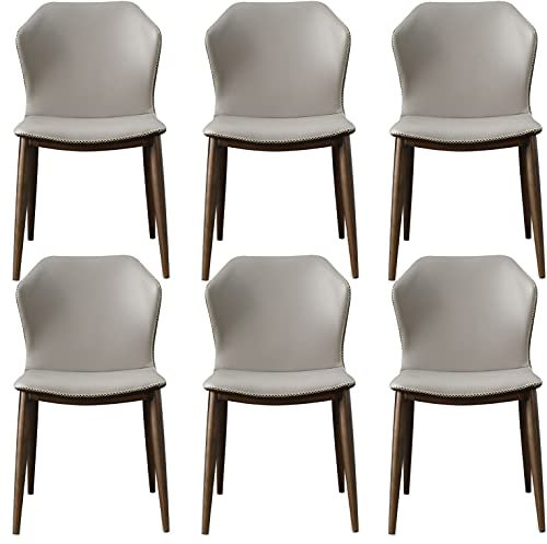 RDHKJ Modern Küche Esszimmerstühle 6er-Set，Moderne Mikrofaser-Leder-Wohnzimmerstühle,Beistellstuhl Mit Antiken Kupferfüßen,wasserdichte Bürosessel Aus Leder Esszimmerstuhl (Color : Grey)